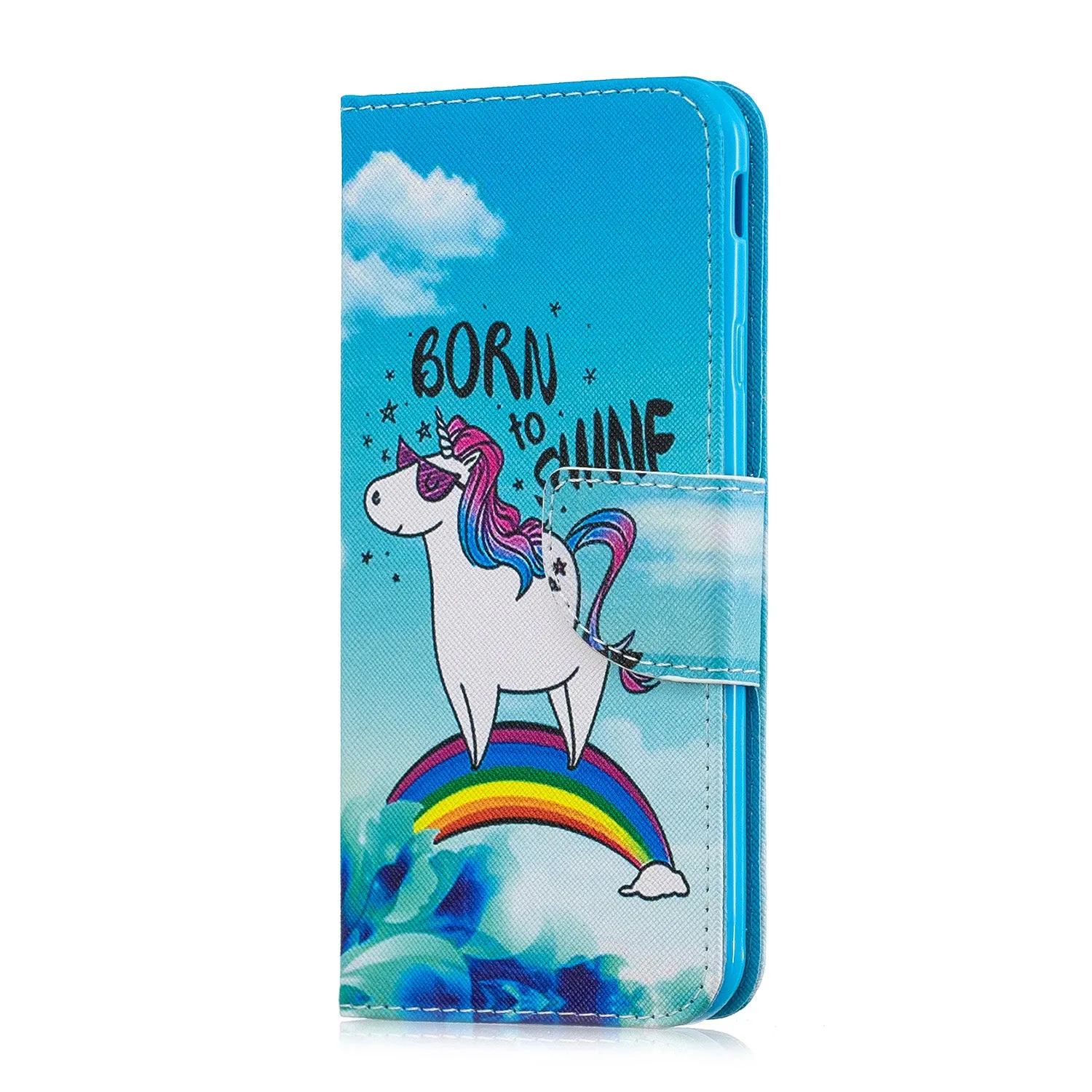 For Samsung J4 Plus/J6 Plus Cartoon Phone Shell Delicate Smartphone Case PU Leather Overall Protective Wallet Design Rainbow horse