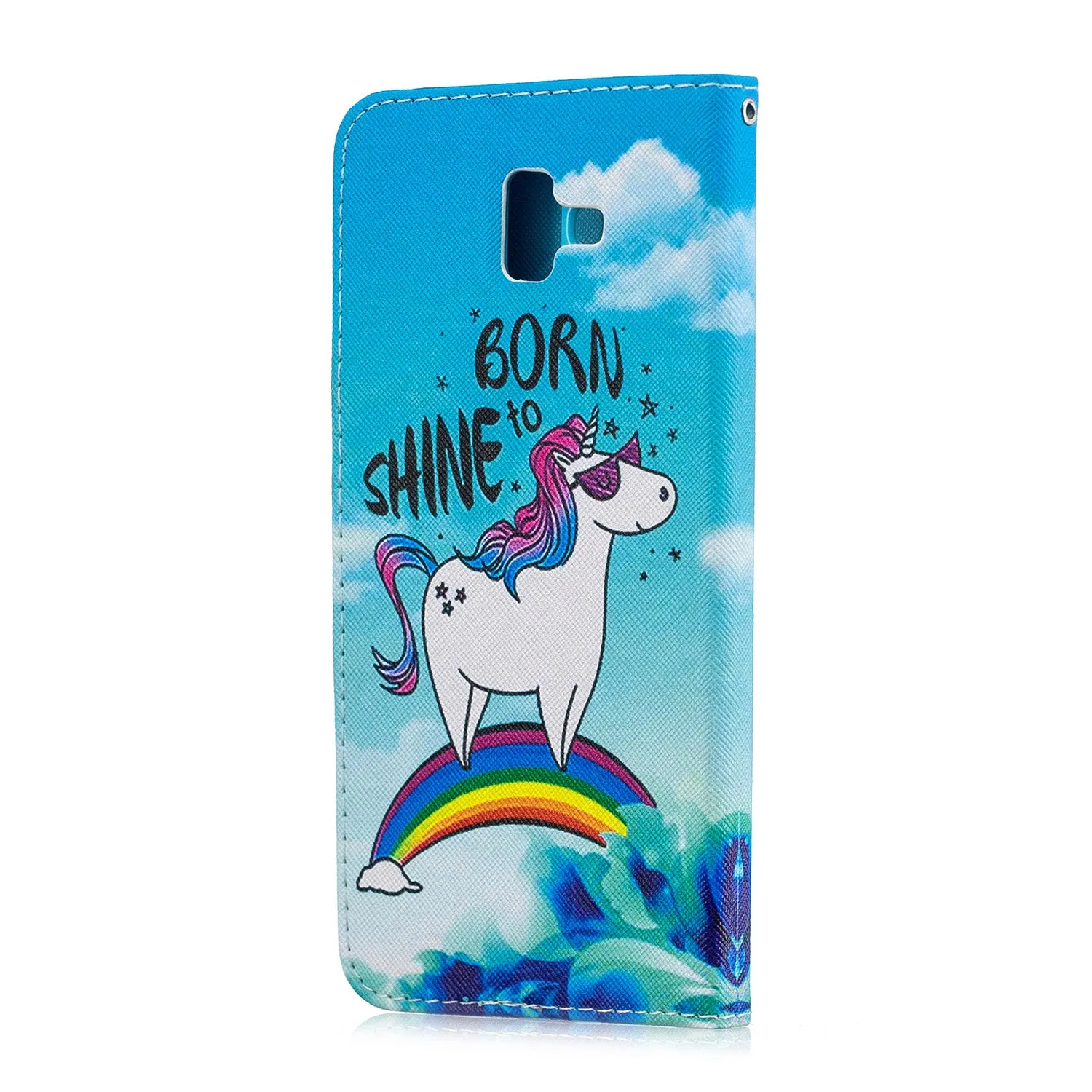 For Samsung J4 Plus/J6 Plus Cartoon Phone Shell Delicate Smartphone Case PU Leather Overall Protective Wallet Design Rainbow horse