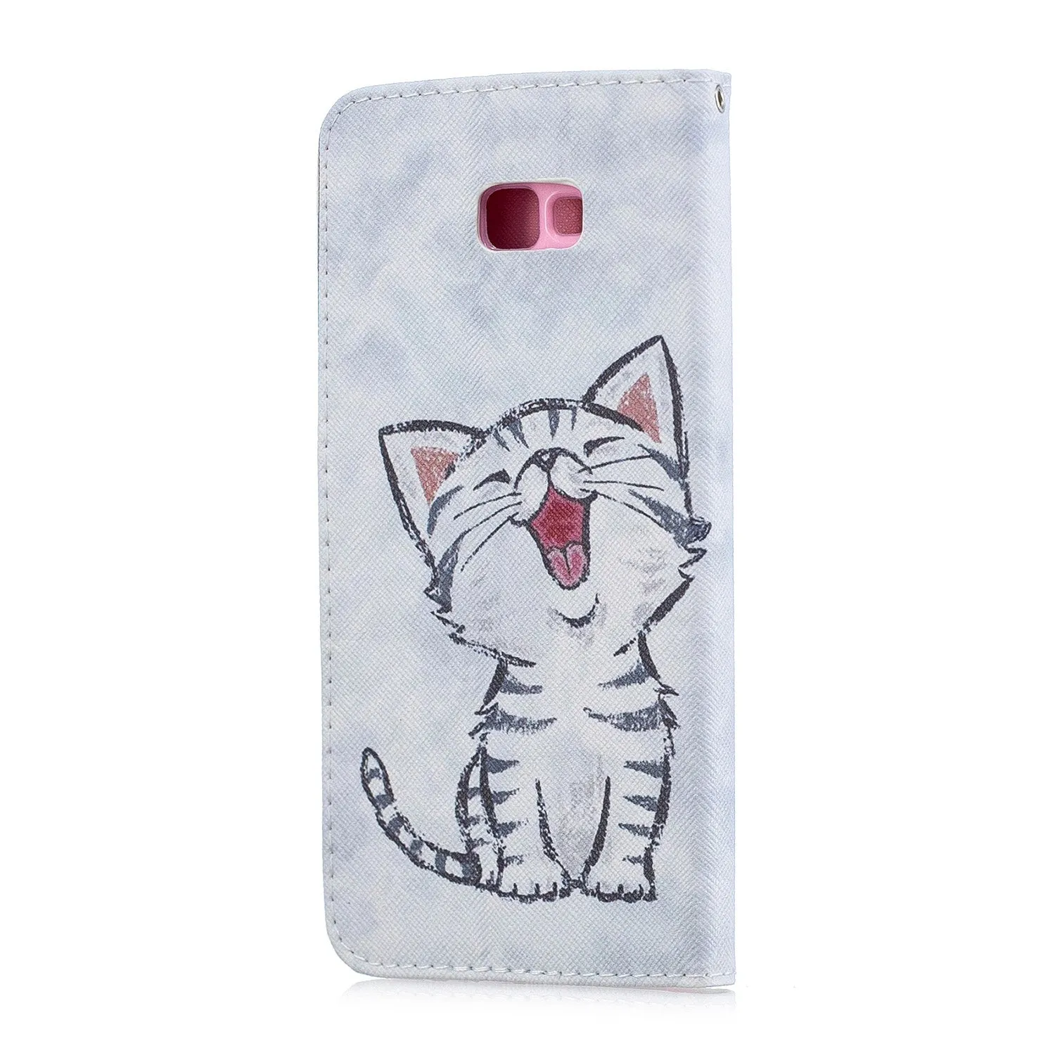 For Samsung J4 Plus/J6 Plus Cartoon Phone Shell Delicate Smartphone Case PU Leather Overall Protective Wallet Design Red lip cat
