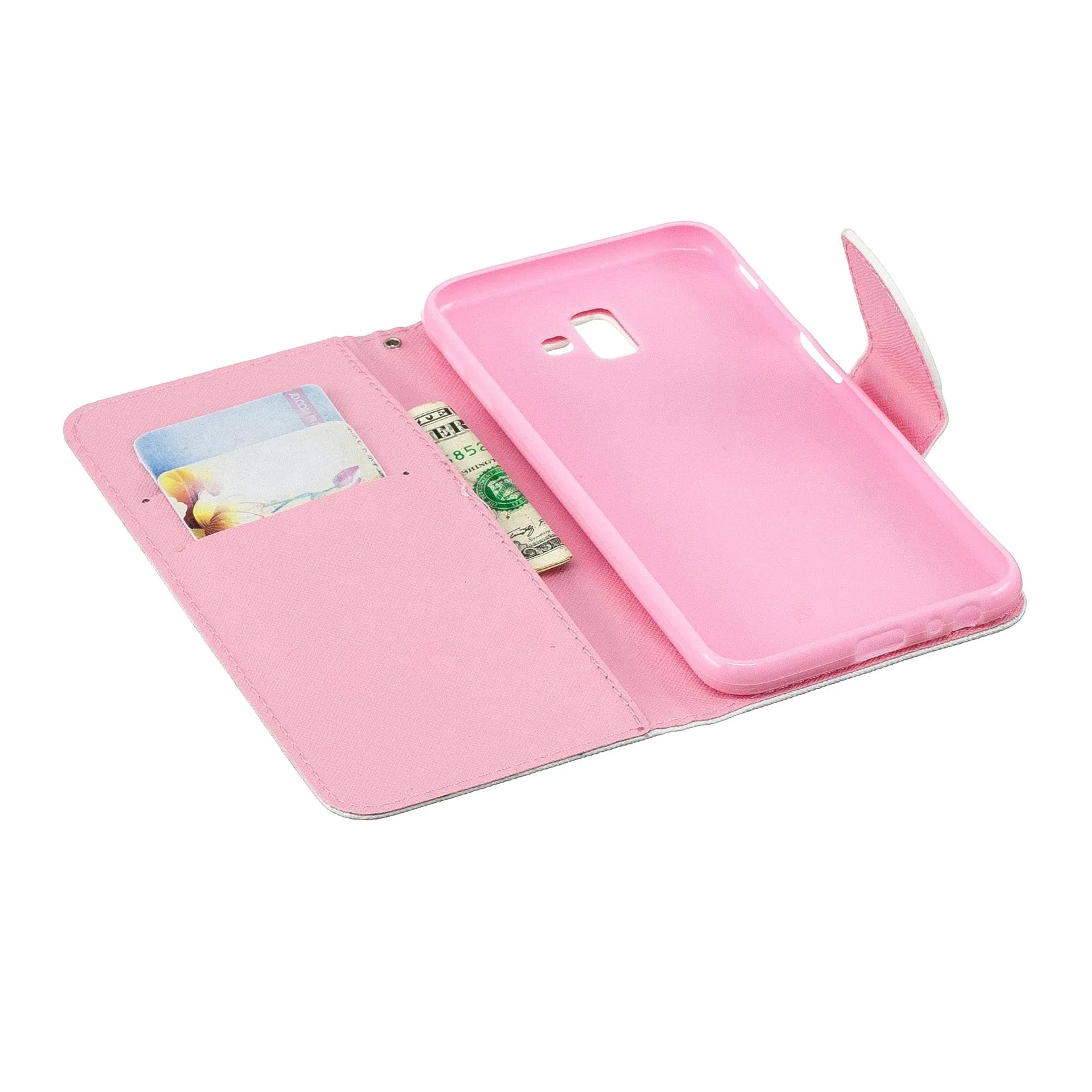 For Samsung J4 Plus/J6 Plus Cartoon Phone Shell Delicate Smartphone Case PU Leather Overall Protective Wallet Design Red lip cat