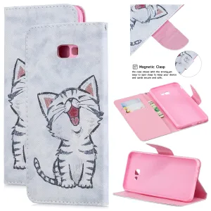 For Samsung J4 Plus/J6 Plus Cartoon Phone Shell Delicate Smartphone Case PU Leather Overall Protective Wallet Design Red lip cat