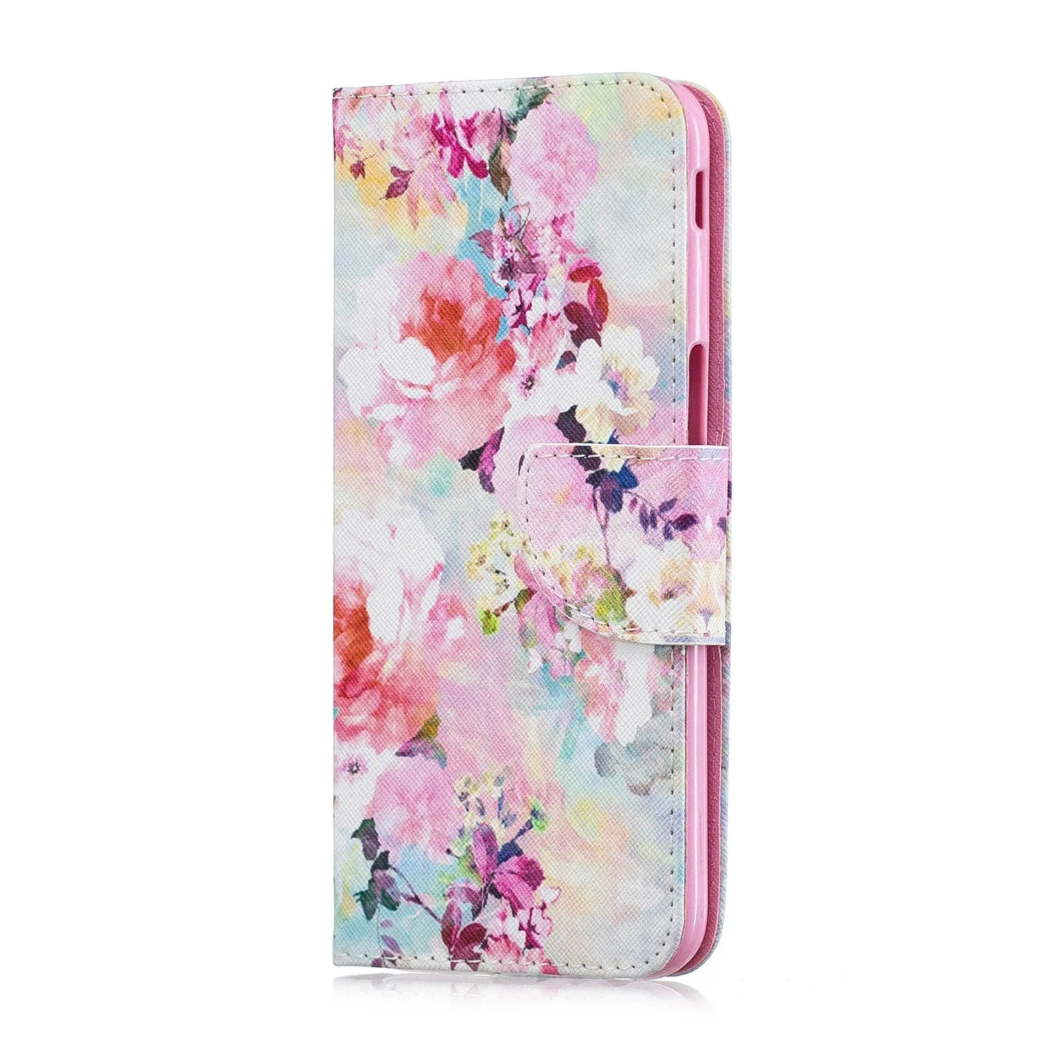 For Samsung J4 Plus/J6 Plus Cartoon Phone Shell Delicate Smartphone Case PU Leather Overall Protective Wallet Design Watercolor flower