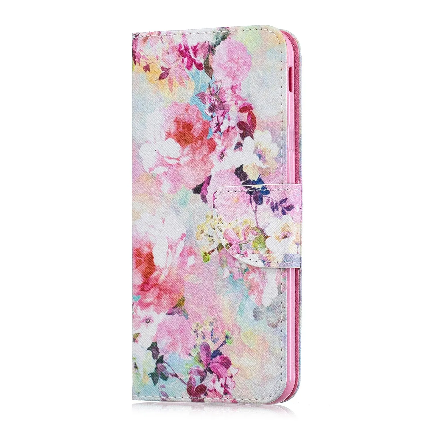 For Samsung J4 Plus/J6 Plus Cartoon Phone Shell Delicate Smartphone Case PU Leather Overall Protective Wallet Design Watercolor flower