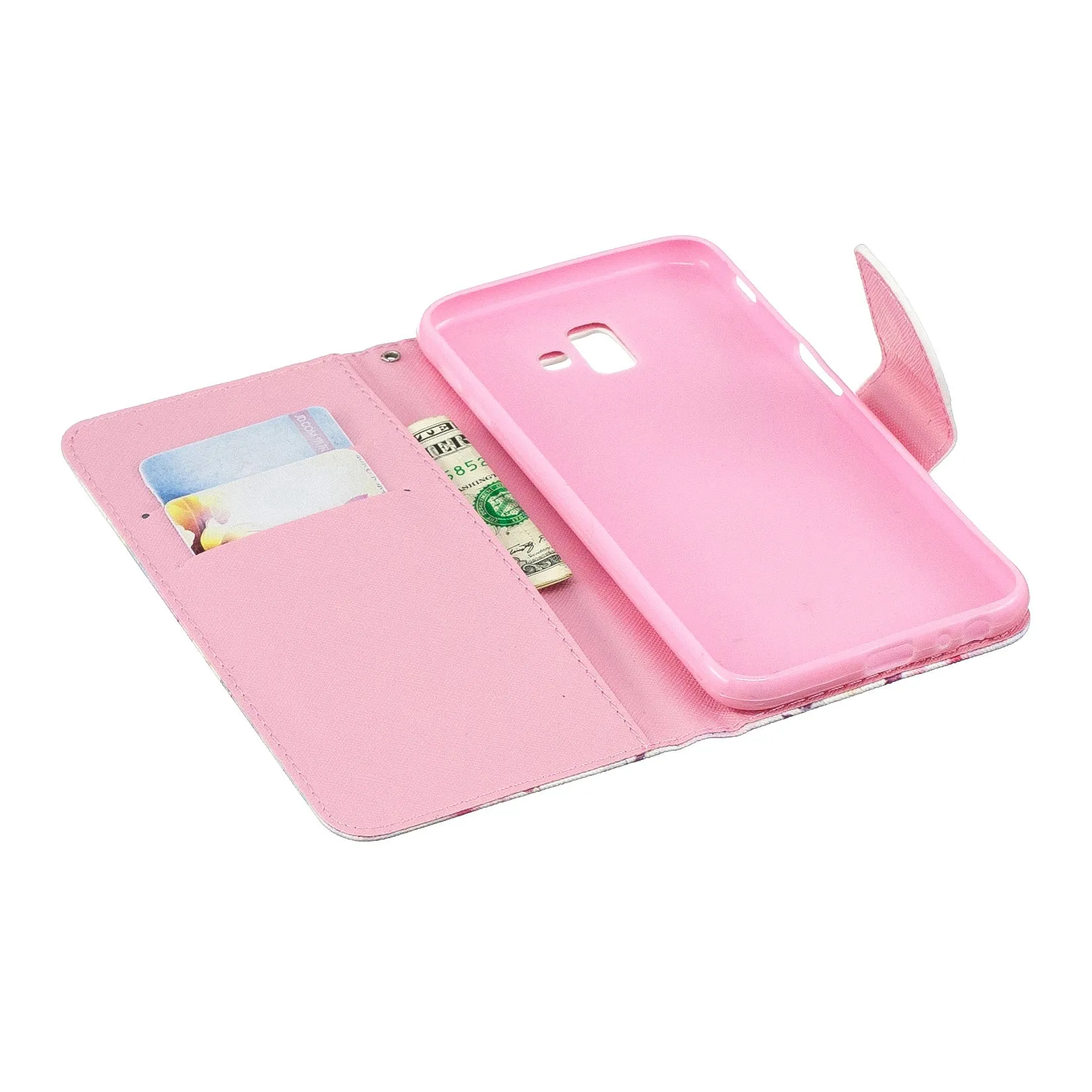 For Samsung J4 Plus/J6 Plus Cartoon Phone Shell Delicate Smartphone Case PU Leather Overall Protective Wallet Design Watercolor flower