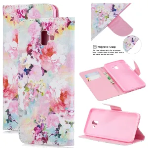 For Samsung J4 Plus/J6 Plus Cartoon Phone Shell Delicate Smartphone Case PU Leather Overall Protective Wallet Design Watercolor flower