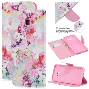 For Samsung J4 Plus/J6 Plus Cartoon Phone Shell Delicate Smartphone Case PU Leather Overall Protective Wallet Design Watercolor flower