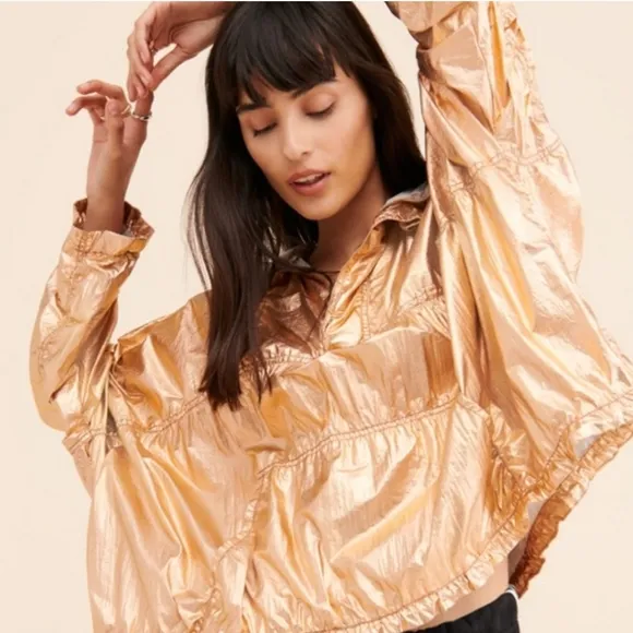 FP One x Free People Movement Hooded Windjammer Jacket in Rose Gold Medi…