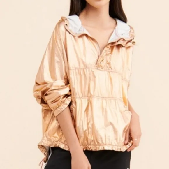 FP One x Free People Movement Hooded Windjammer Jacket in Rose Gold Medi…