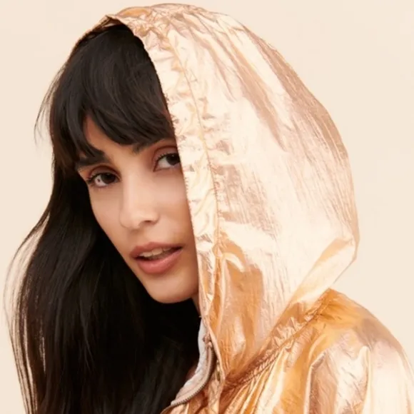 FP One x Free People Movement Hooded Windjammer Jacket in Rose Gold Medi…