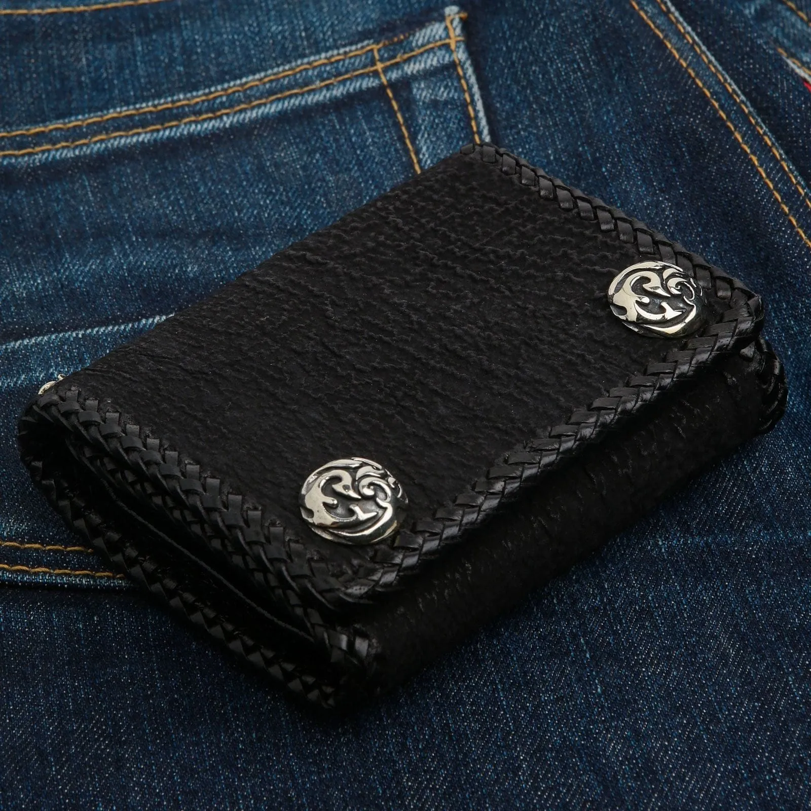 Genuine Shark Skin Leather Biker Wallet