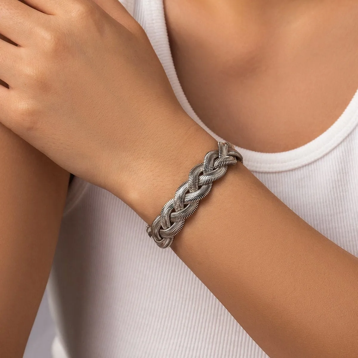 Geometric Gold Silver Tone Snake Chain Bracelet