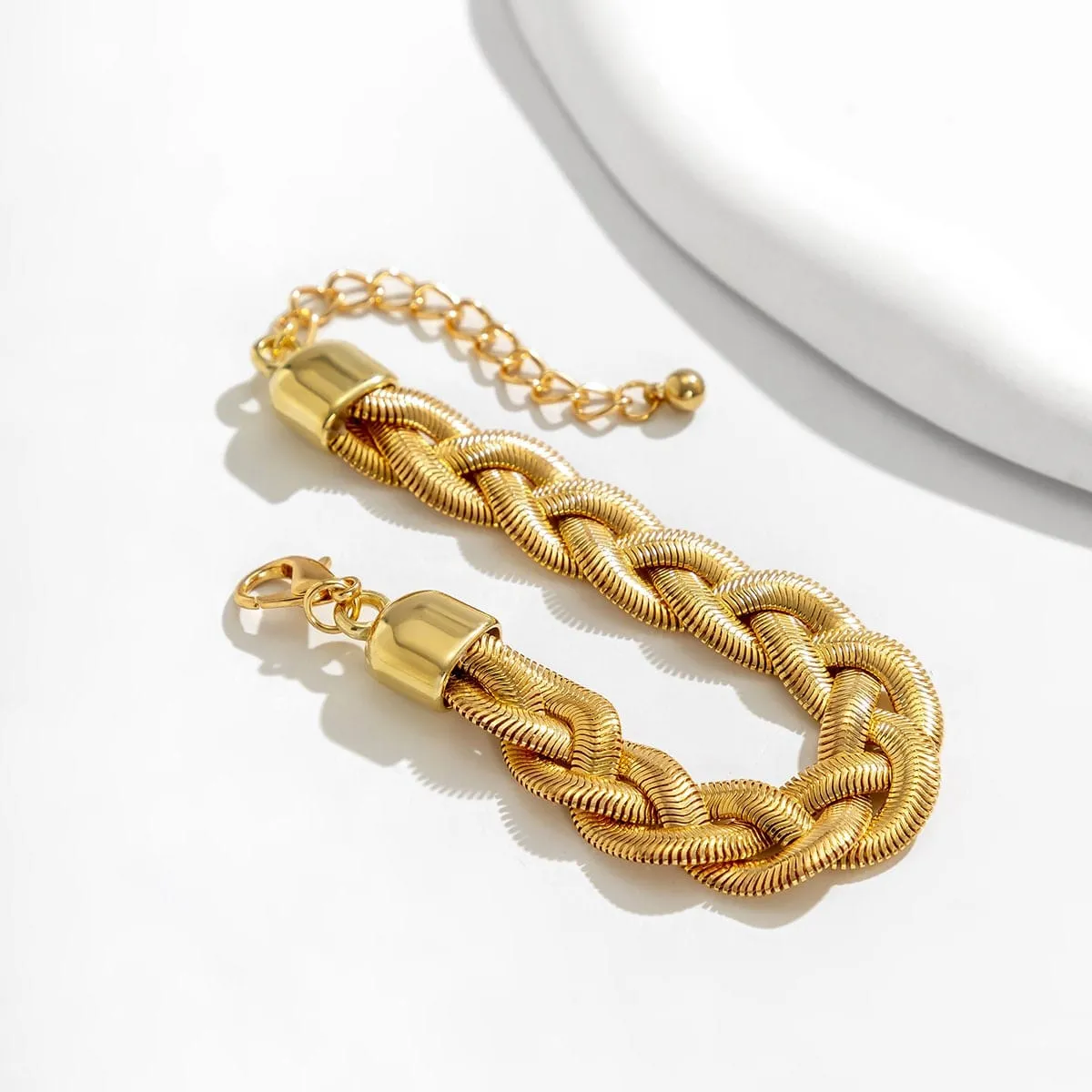 Geometric Gold Silver Tone Snake Chain Bracelet