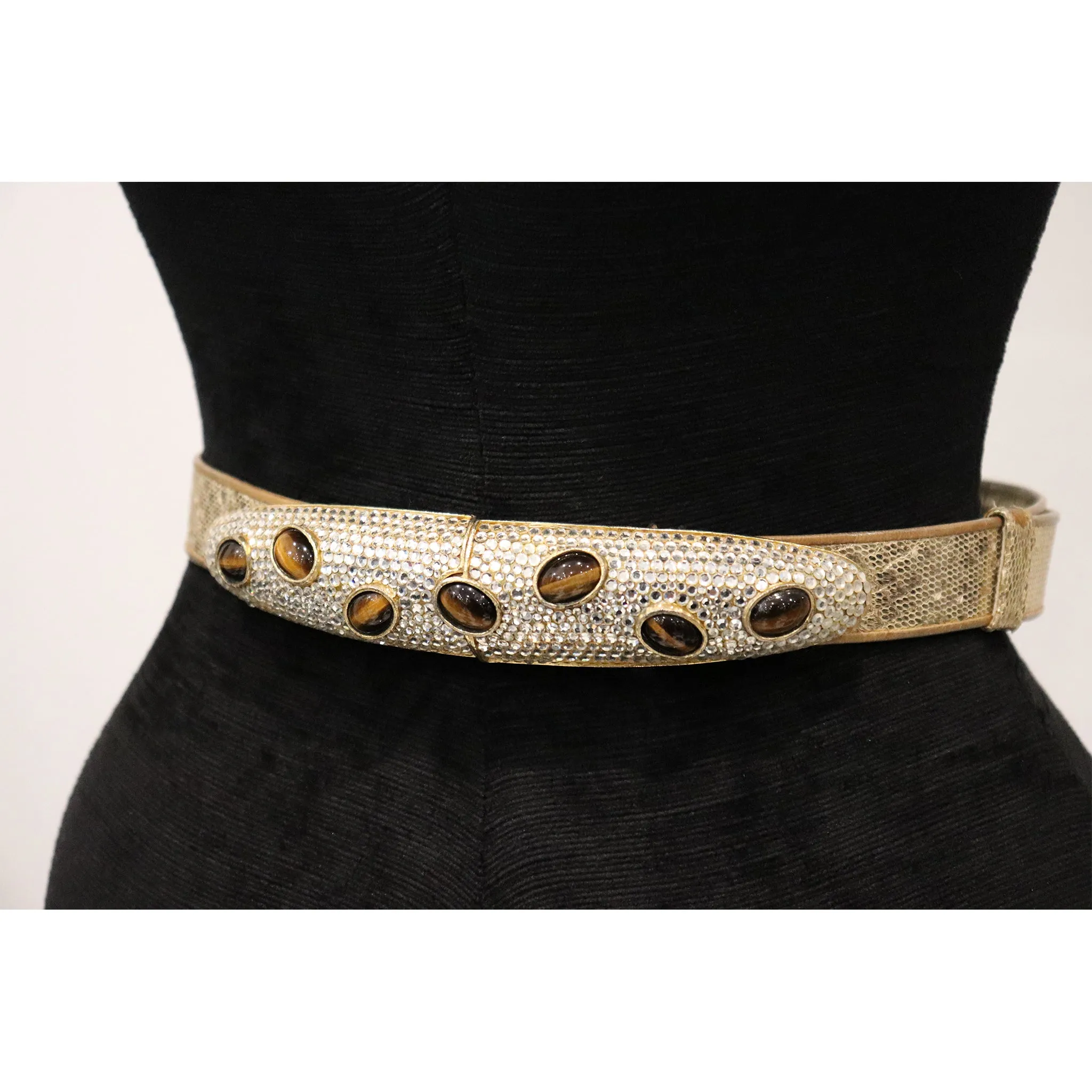 Gold Snake Skin Adjustable Belt W/ Jewels & Stones