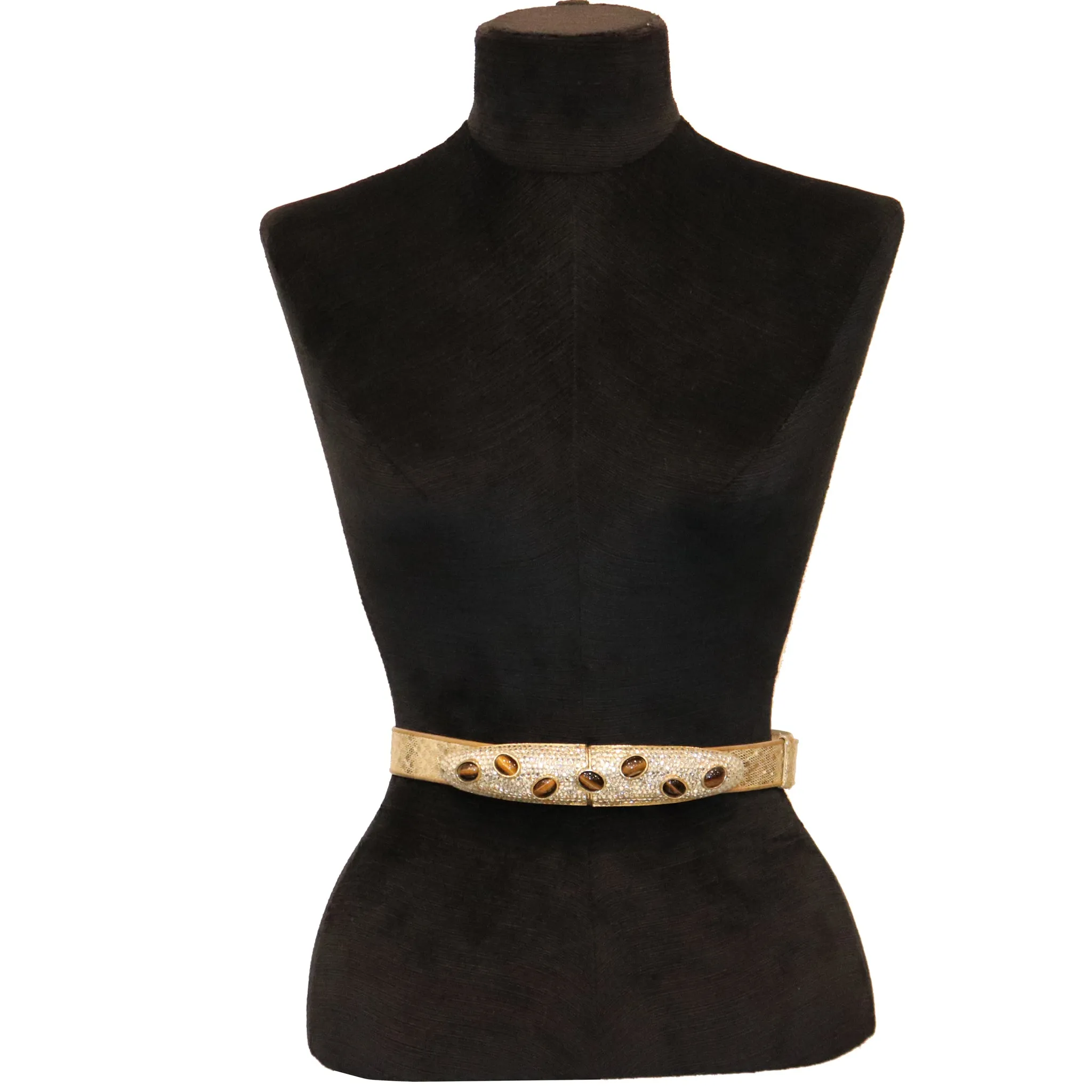 Gold Snake Skin Adjustable Belt W/ Jewels & Stones