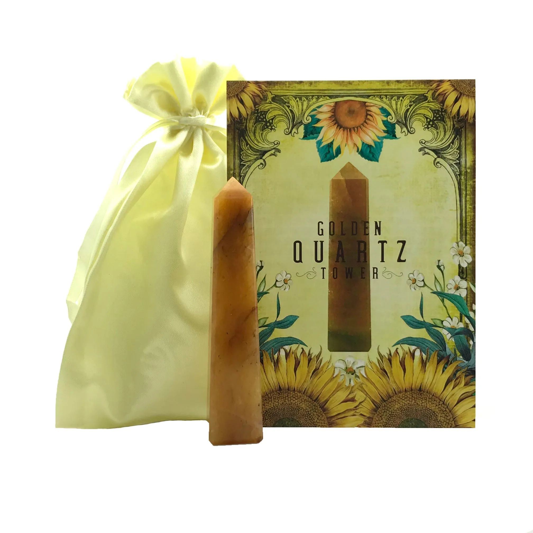 Golden Quartz Crystal Tower Set w/Info Card and Bag
