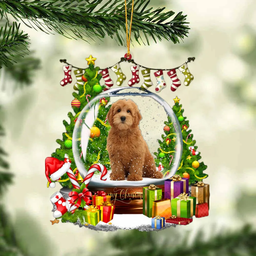 Goldendoodle-Christmas Crystal Box Dog-Two Sided Ornament