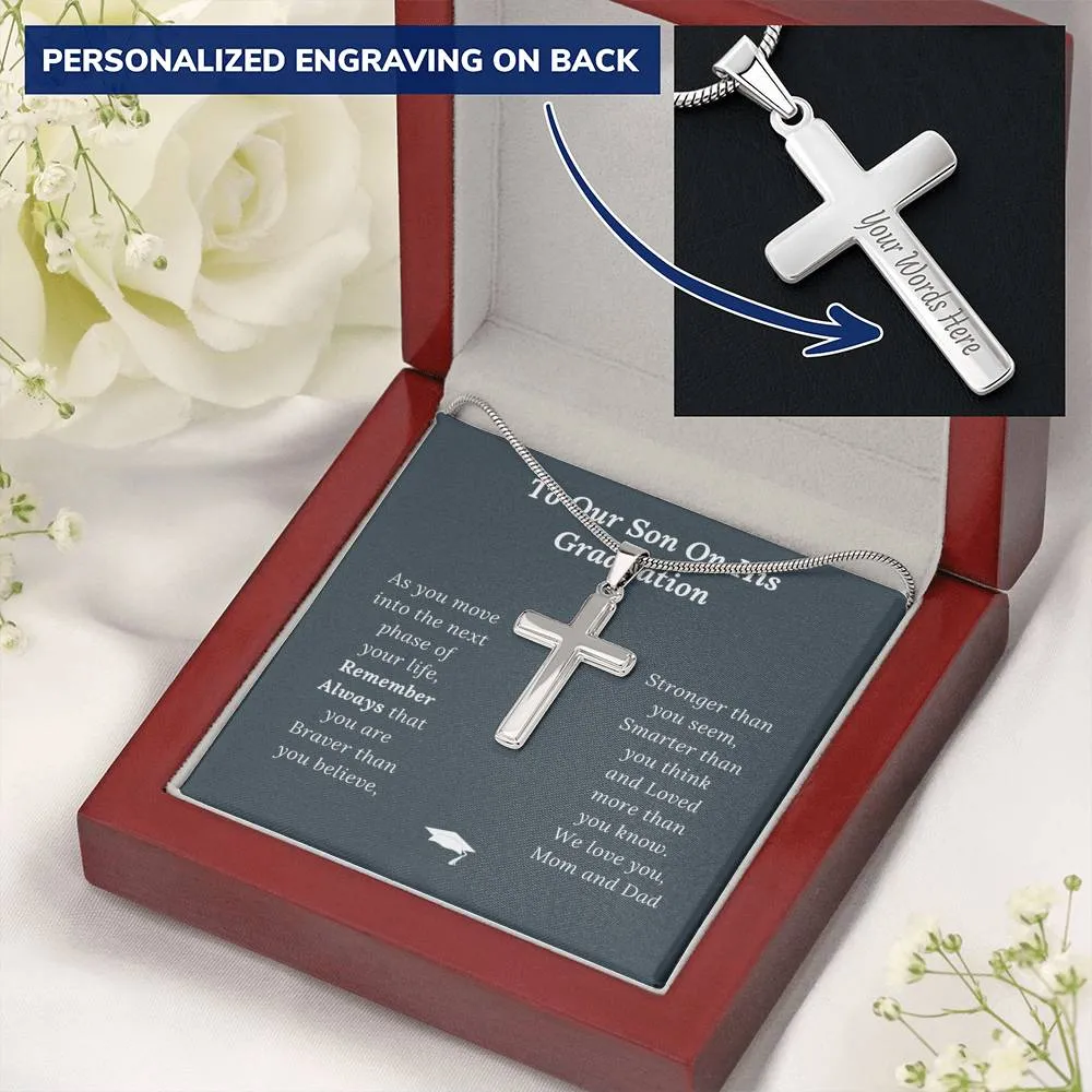 Graduation Gift for Son Love Mom & Dad - Personalized Cross Necklace