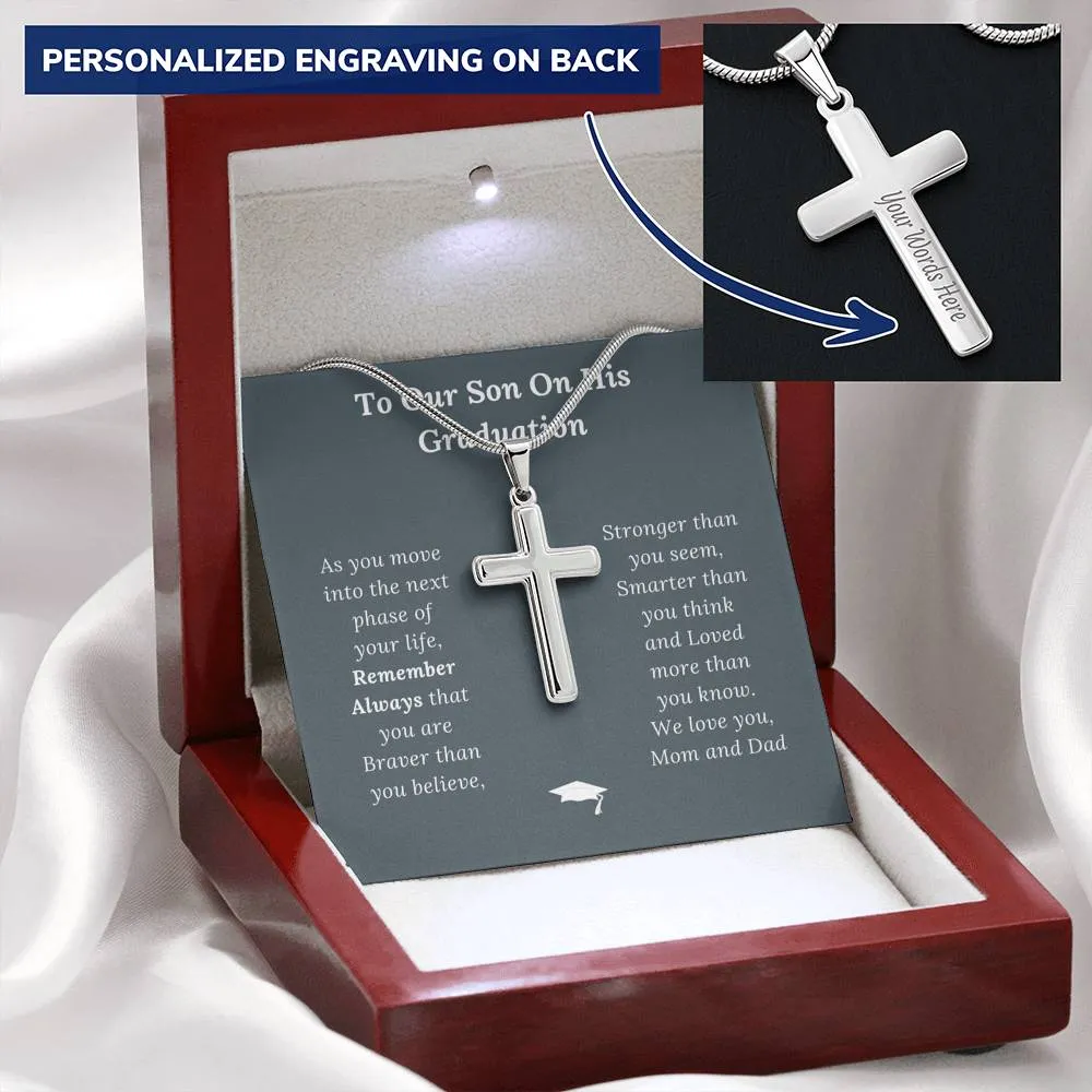 Graduation Gift for Son Love Mom & Dad - Personalized Cross Necklace