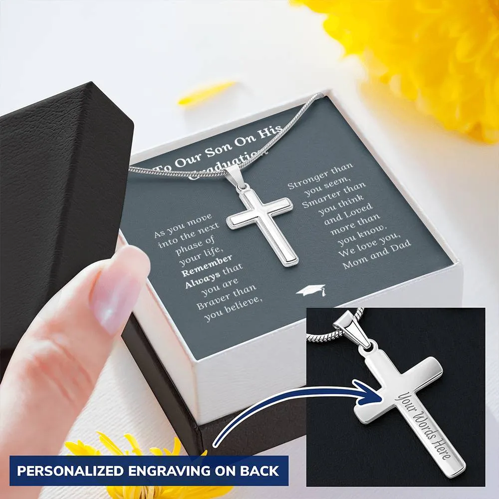 Graduation Gift for Son Love Mom & Dad - Personalized Cross Necklace