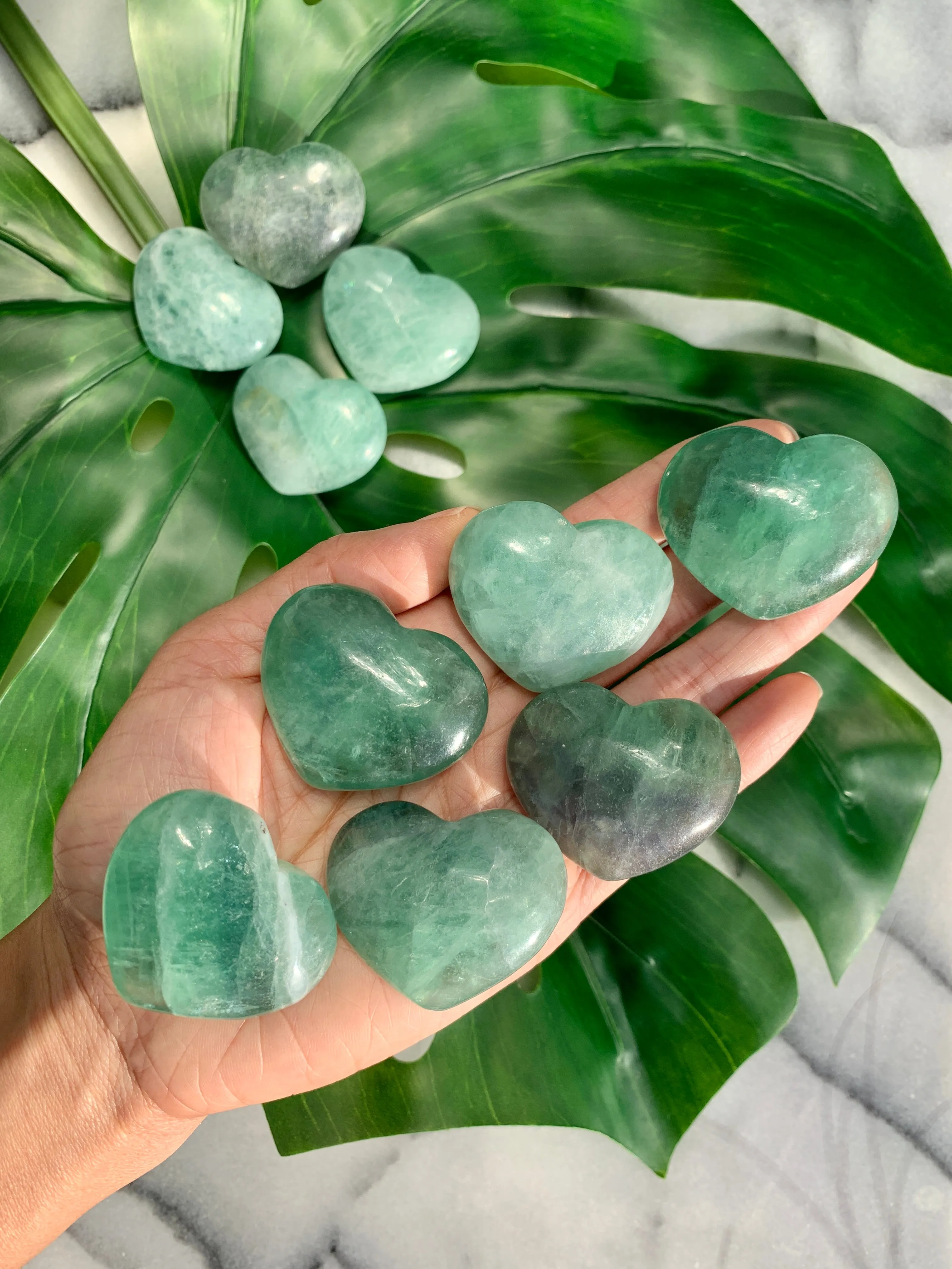 Green Fluorite Heart Palm Stone