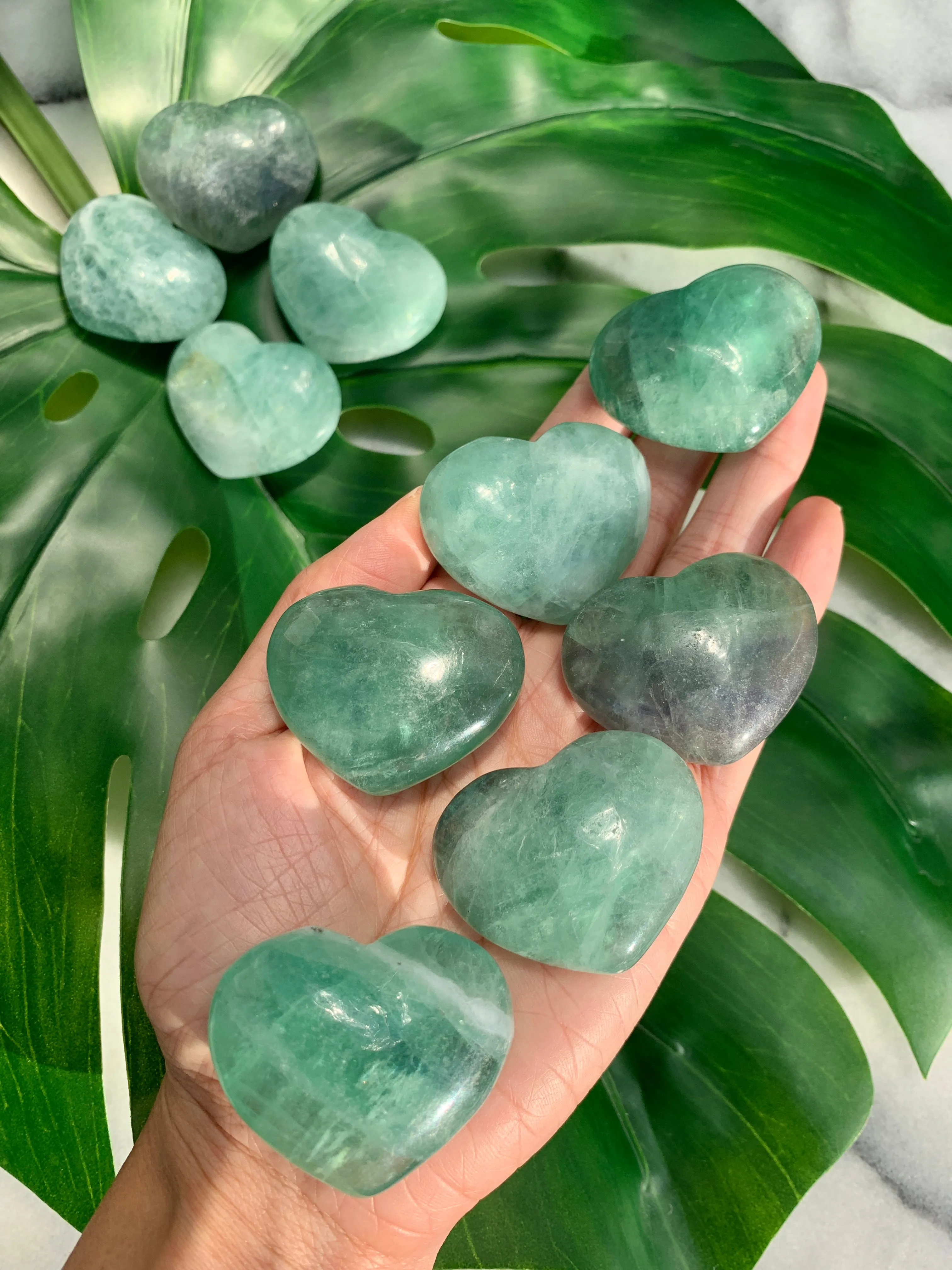 Green Fluorite Heart Palm Stone