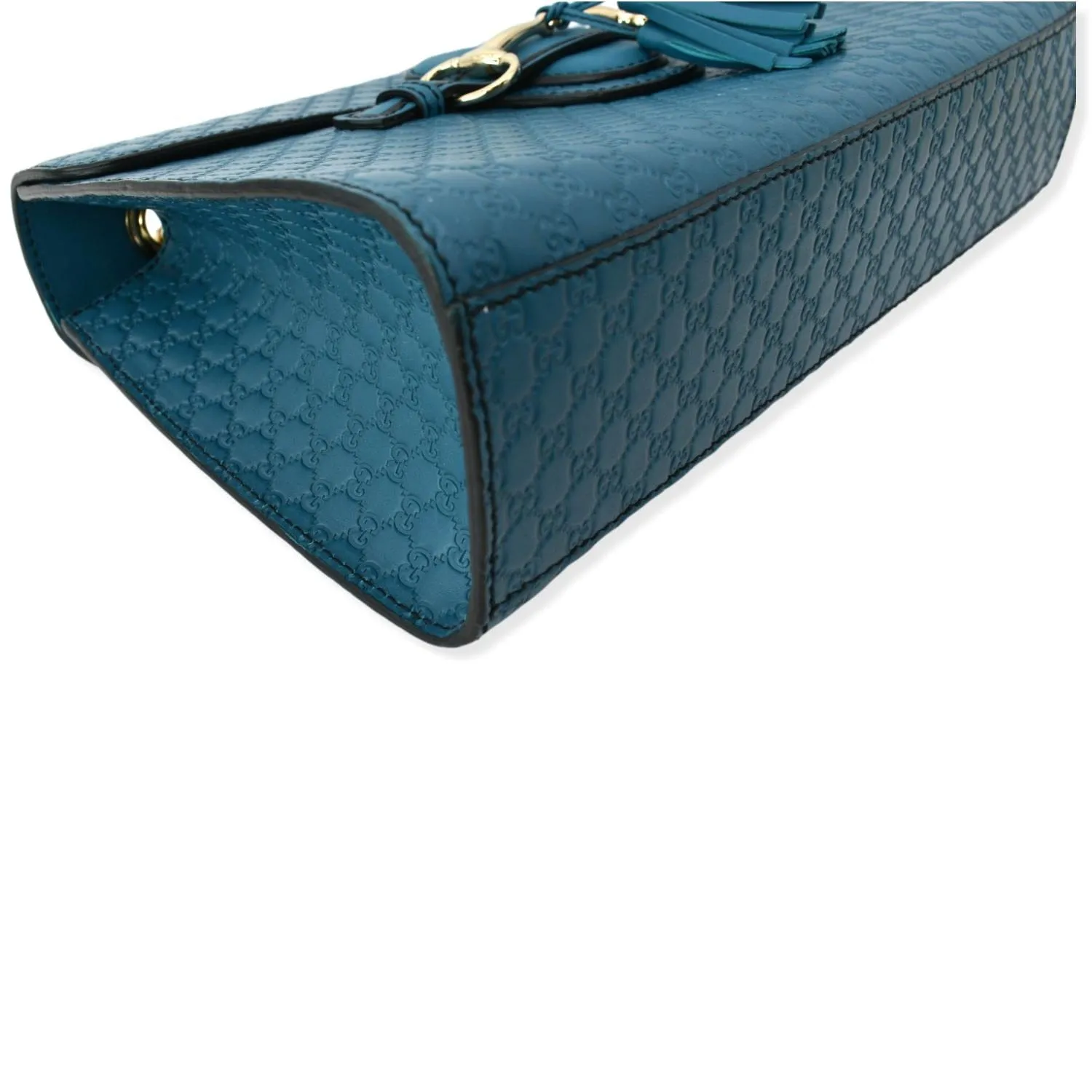 GUCCI Emily Medium GG Guccissima Leather Chain Shoulder Bag Teal