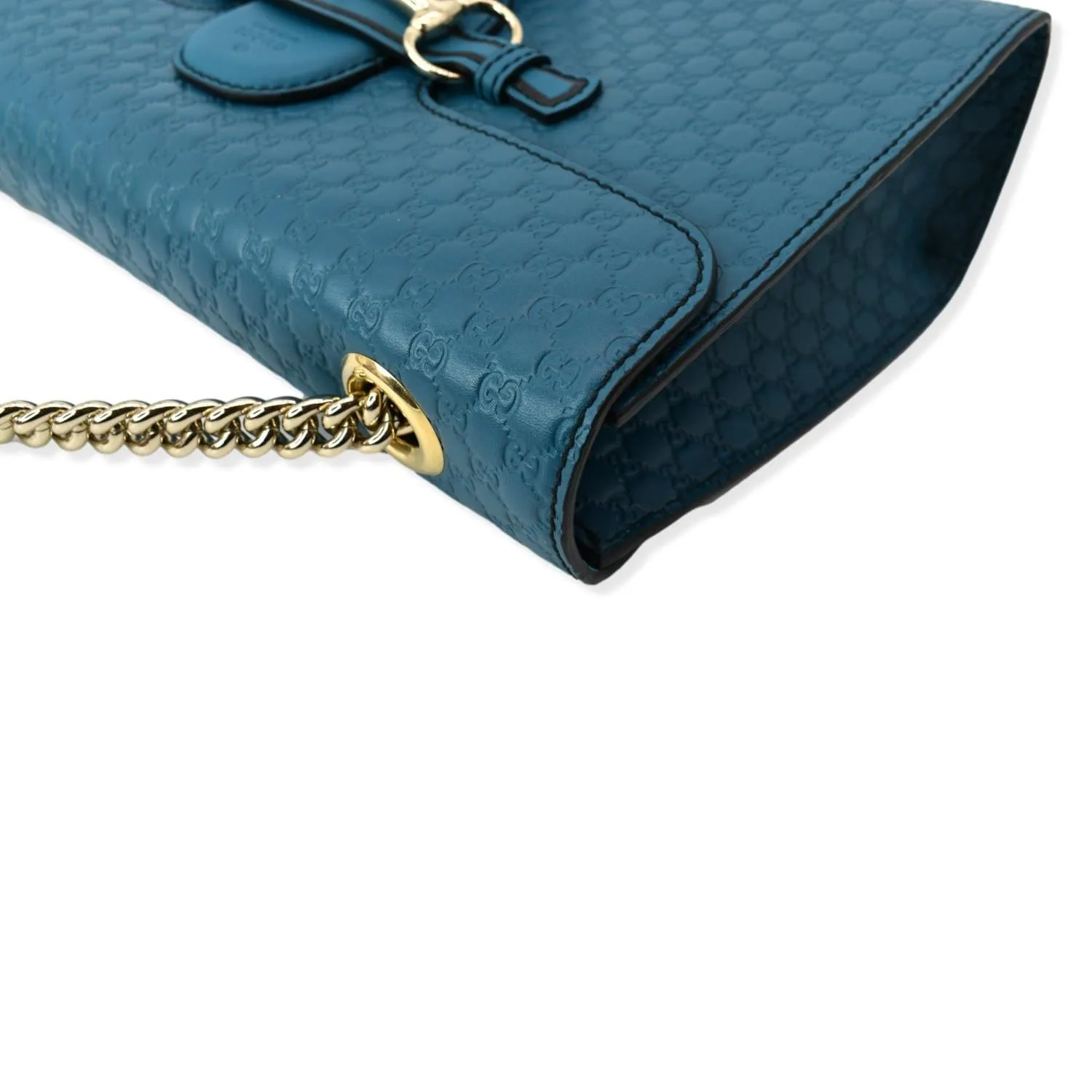 GUCCI Emily Medium GG Guccissima Leather Chain Shoulder Bag Teal
