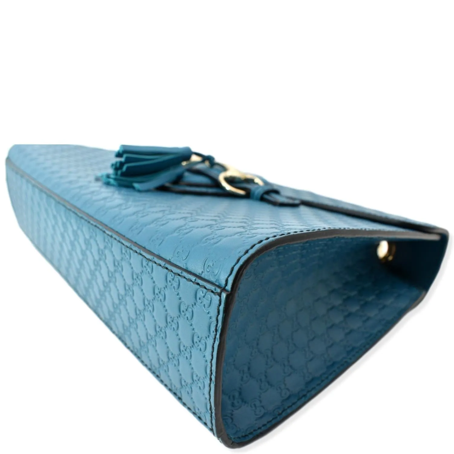 GUCCI Emily Medium GG Guccissima Leather Chain Shoulder Bag Teal