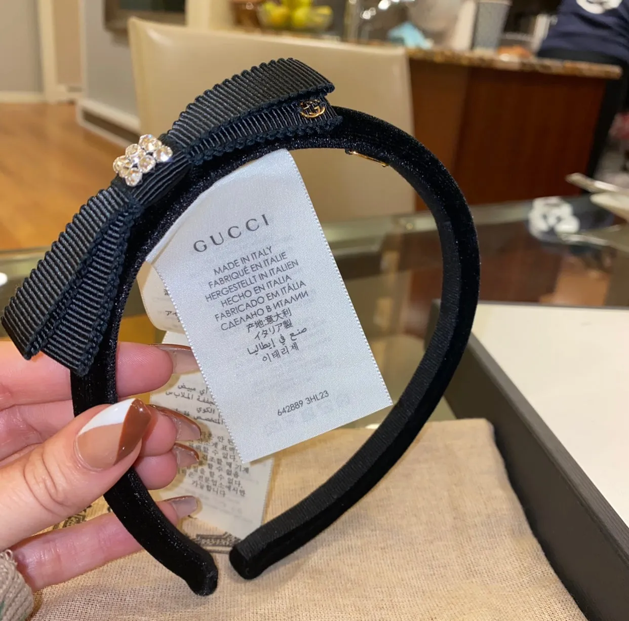 GUCCI Velvet Headband With Crystal Bow