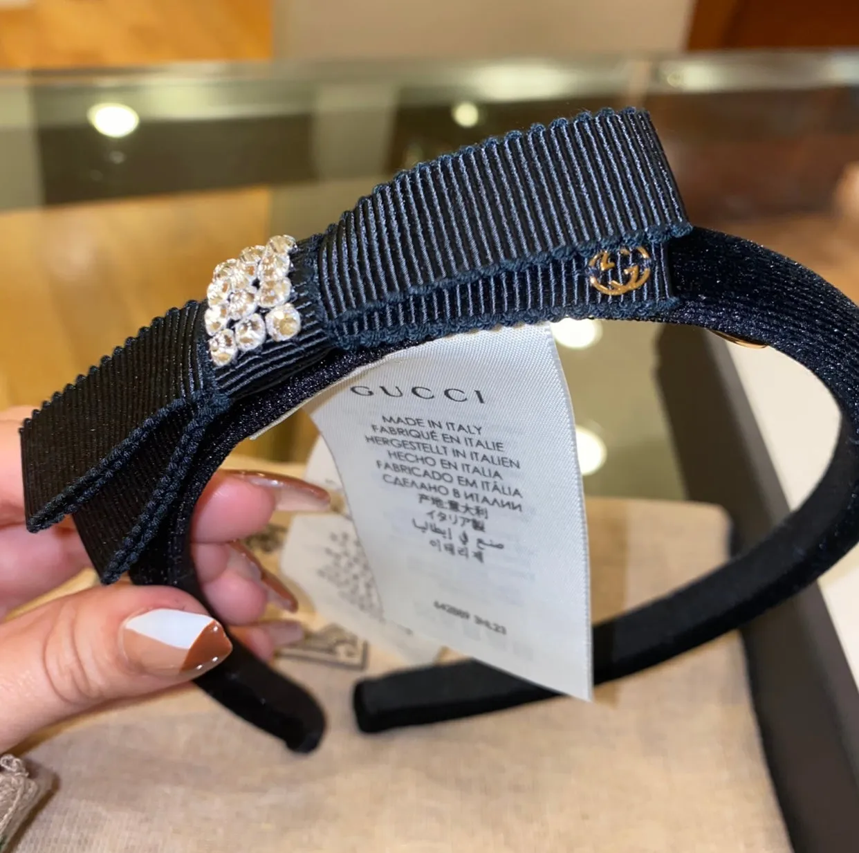 GUCCI Velvet Headband With Crystal Bow