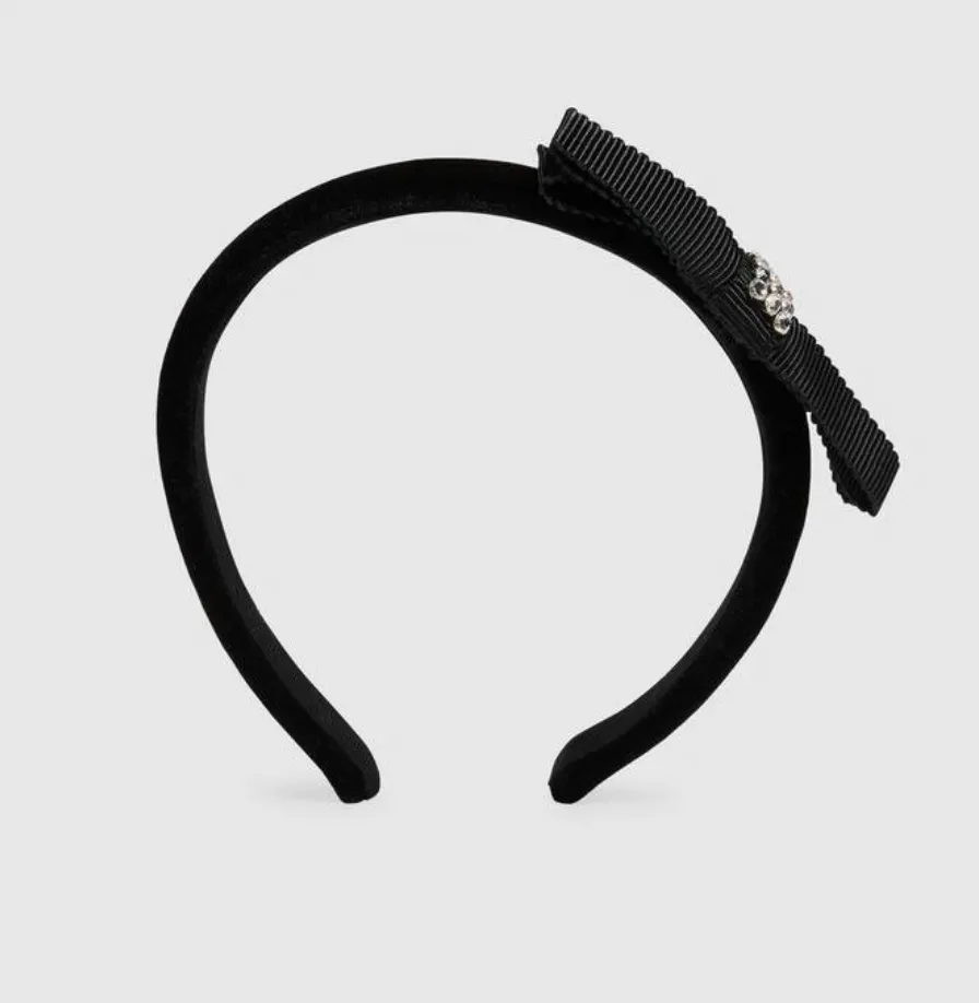 GUCCI Velvet Headband With Crystal Bow
