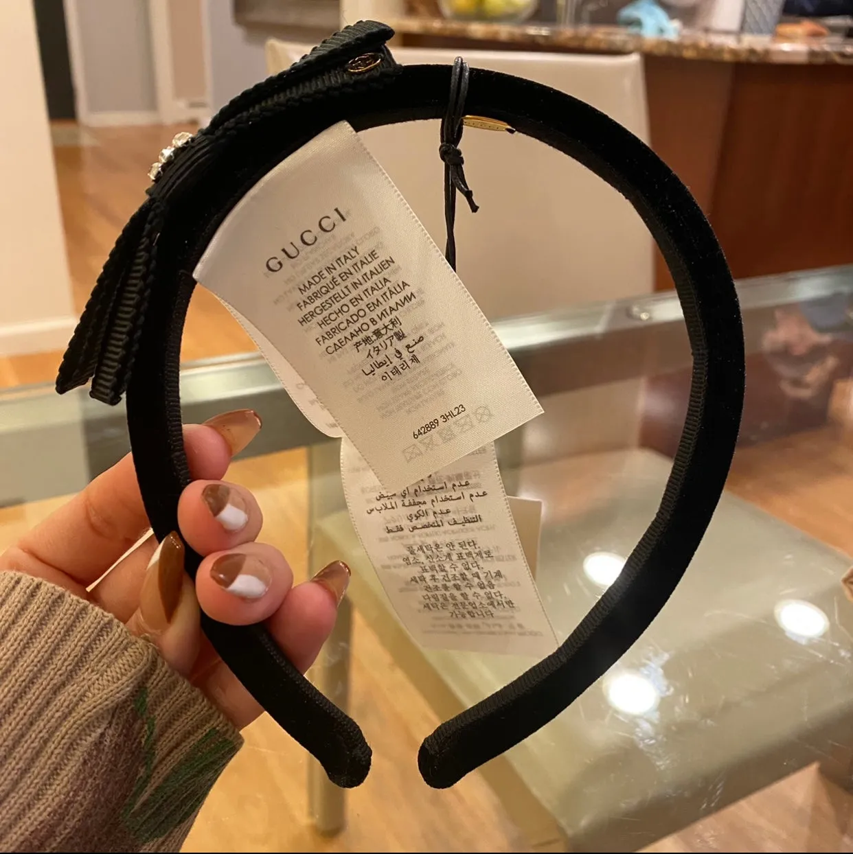 GUCCI Velvet Headband With Crystal Bow