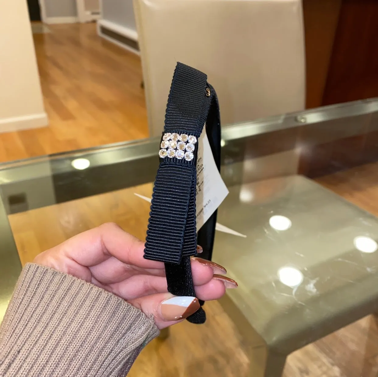 GUCCI Velvet Headband With Crystal Bow