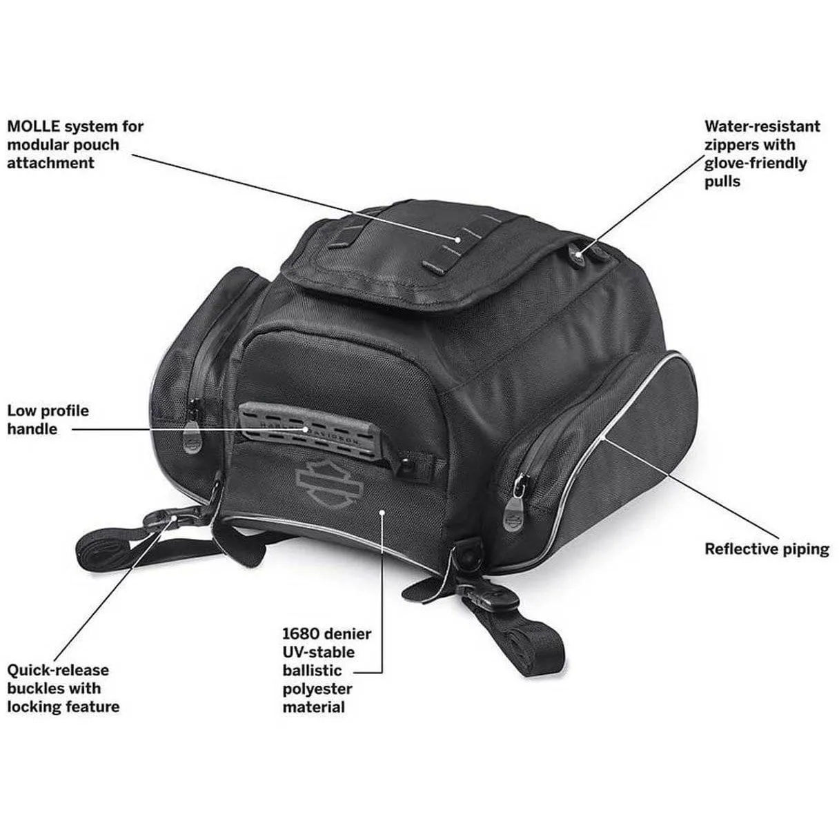 Harley-Davidson® Onyx Premium Luggage Tail Bag, Fits Passenger Pillions