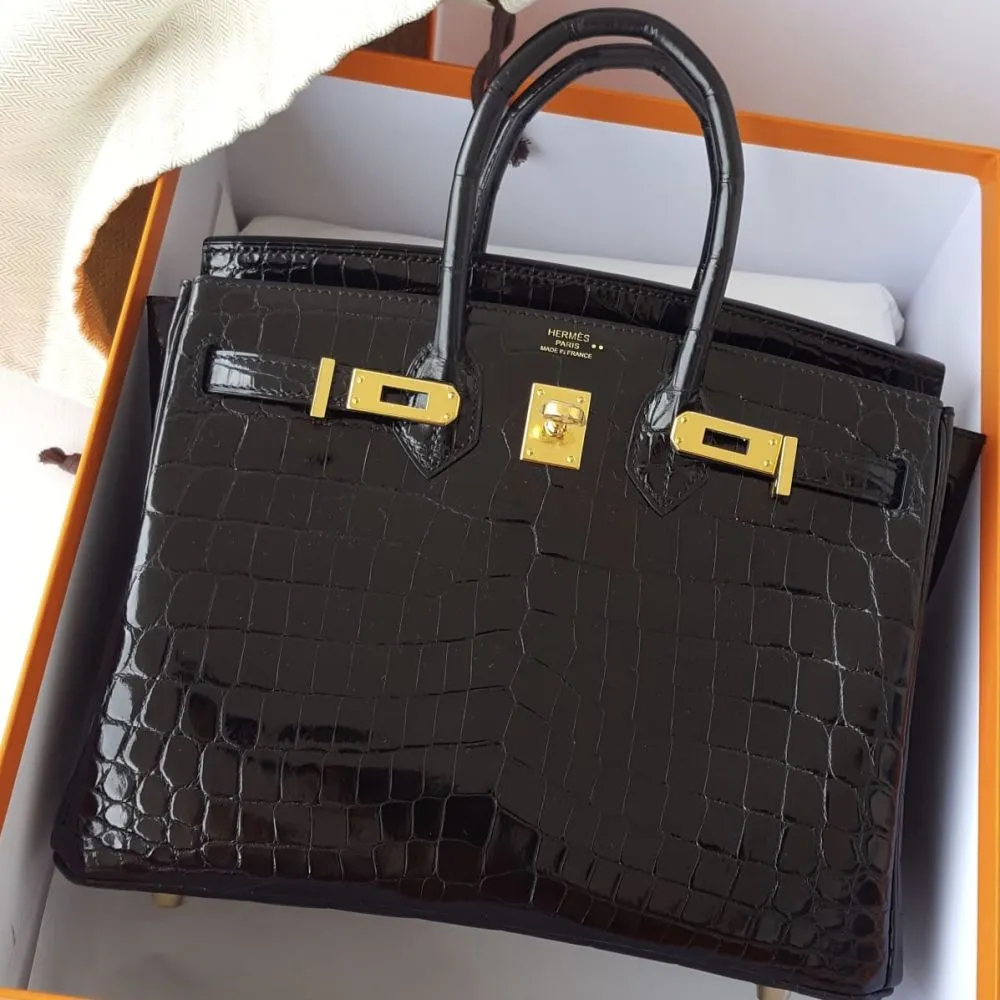 Hermès Birkin 25 Noir (Black) Crocodile Niloticus Lisse Gold Hardware GHW