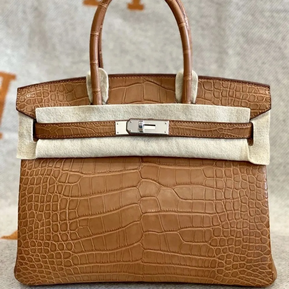 Hermès Birkin 30 Gold Alligator Mississippi Matte Palladium Hardware PHW
