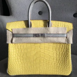 Hermès Birkin HSS 25 Mimosa/Gris Perle Alligator Mississippi Matte Brushed Palladium Hardware BPHW