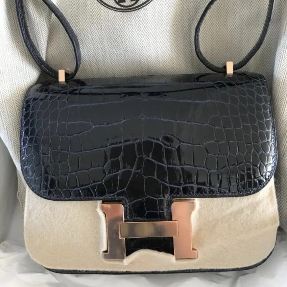 Hermès Constance 18 Bleu Marine Alligator Mississippi Lisse Rose Gold Hardware RGHW