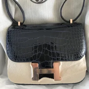Hermès Constance 18 Bleu Marine Alligator Mississippi Lisse Rose Gold Hardware RGHW