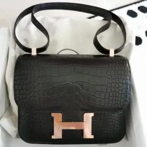 Hermès Constance 24 Noir (Black) Alligator Mississippi Matte Rose Gold Hardware RGHW