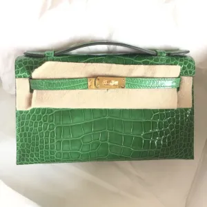 Hermès Kelly Pochette Cactus Alligator Mississippi Lisse Gold Hardware GHW