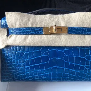 Hermès Kelly Pochette Mykonos Alligator Mississippi Lisse Gold Hardware GHW
