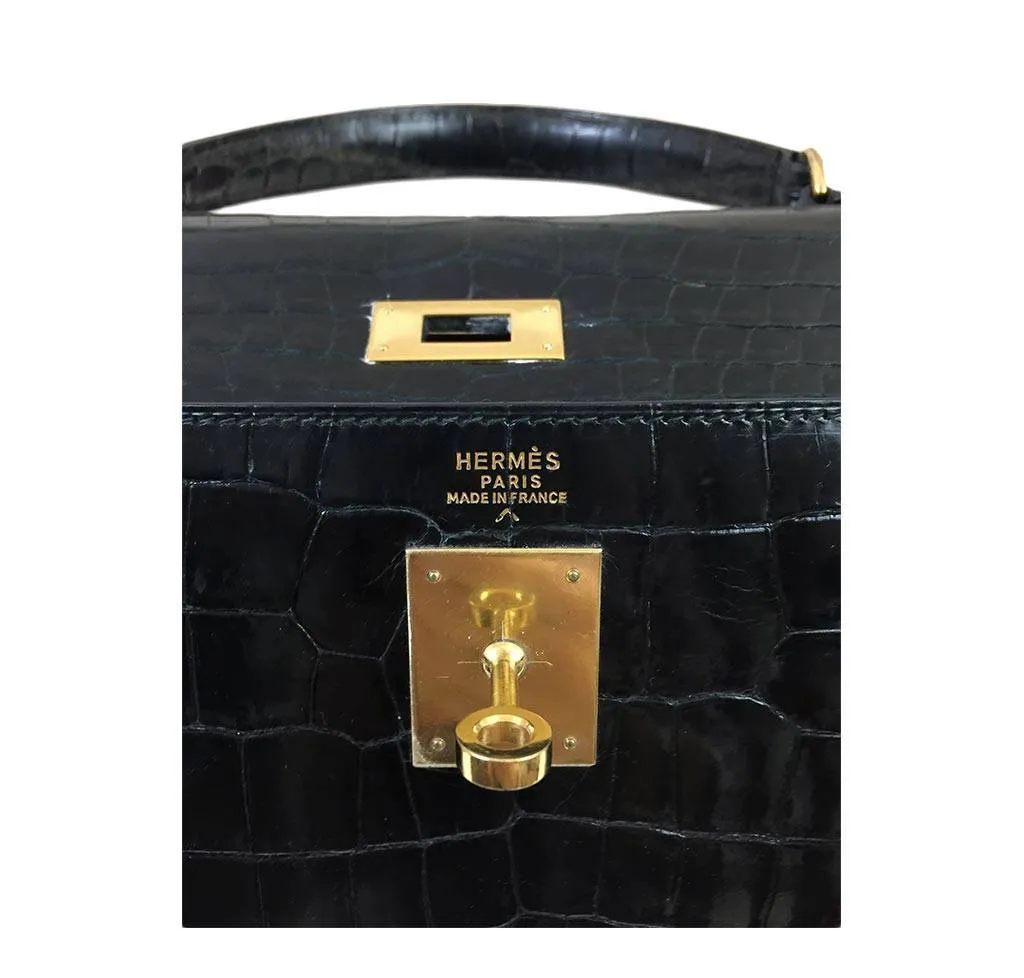Hermès Porosus Crocodile Kelly 32 Black Bag