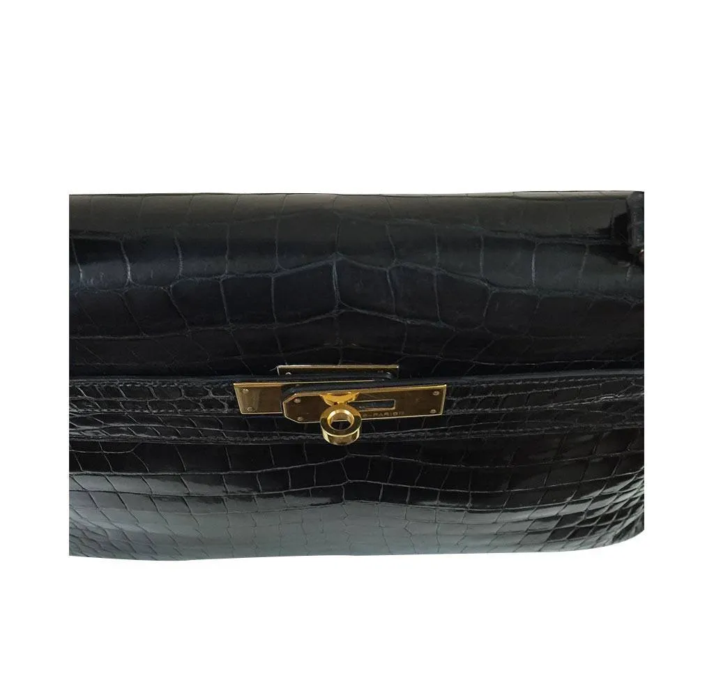 Hermès Porosus Crocodile Kelly 32 Black Bag