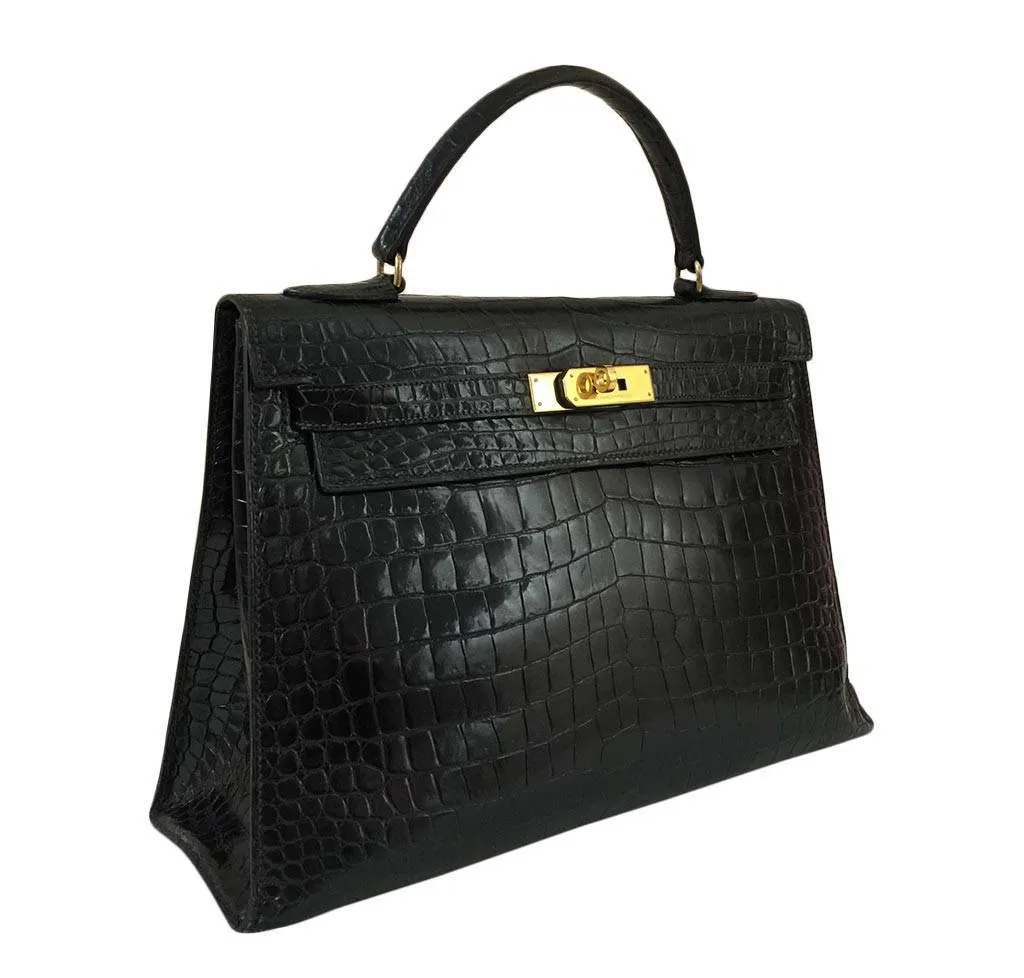Hermès Porosus Crocodile Kelly 32 Black Bag