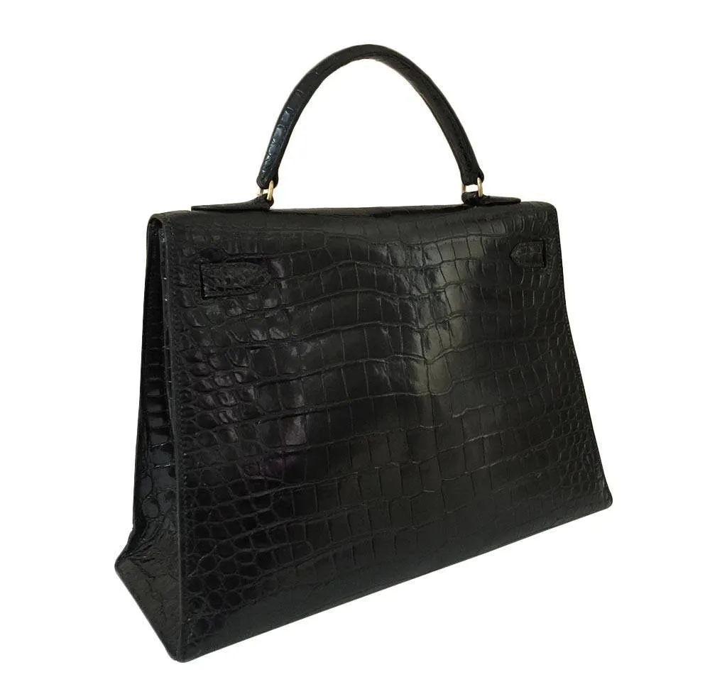 Hermès Porosus Crocodile Kelly 32 Black Bag