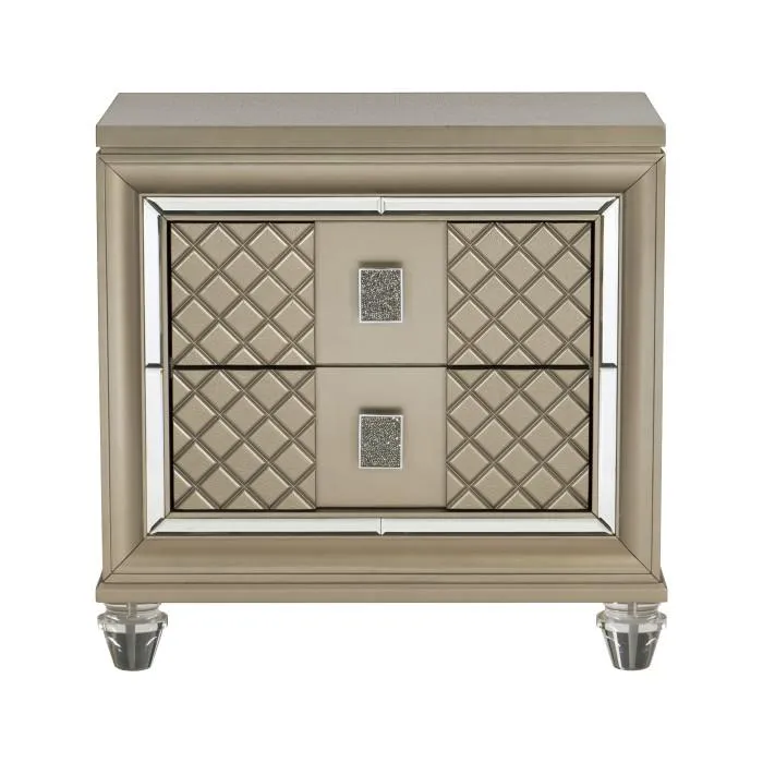 Homelegance Furniture Loudon 2 Drawer Nightstand in Champagne Metallic 1515-4