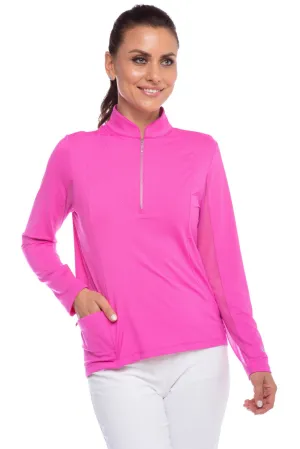 Ibkul UMORFIL Long Sleeve Zip Mock Neck  SPF 50  -Hot Pink
