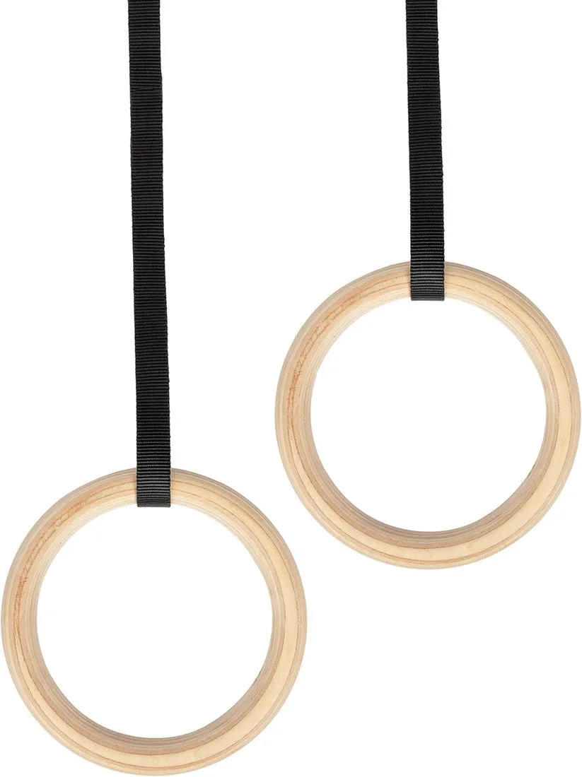 Inele pentru gimnastica din lemn, curele incluse VirtuFit Wooden Gym Rings