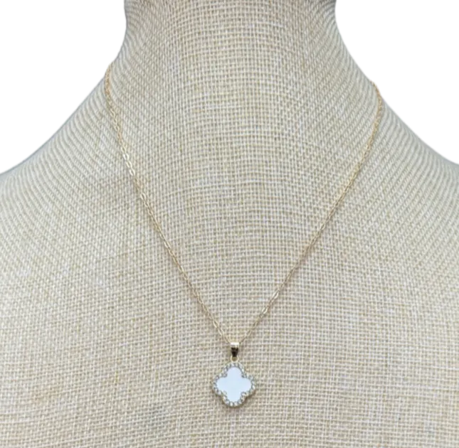 Ivory/gold Crystal Clover Necklace In Tulle Gift Bag